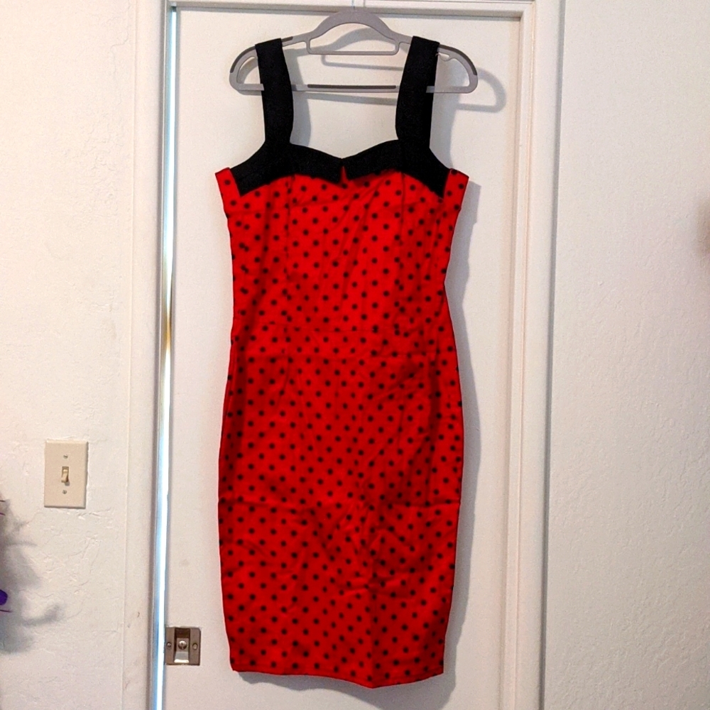Pencil Skirt Red and Black Polkadot Dress 🖤❤️